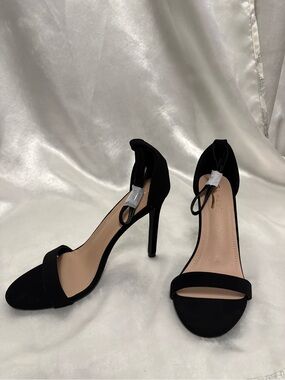Glaze Black Open-Toe Ankle Strap Stiletto Heels